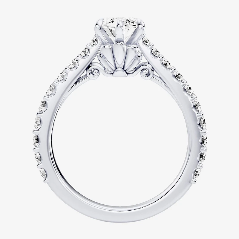 Enchanted Disney Fine Jewelry Ariel (F / Si1) Womens 2 1/8 Ct. T.W. Lab Grown White Diamond 10K Gold Marquise Princess The Little Mermaid Side Stone Engagement Ring