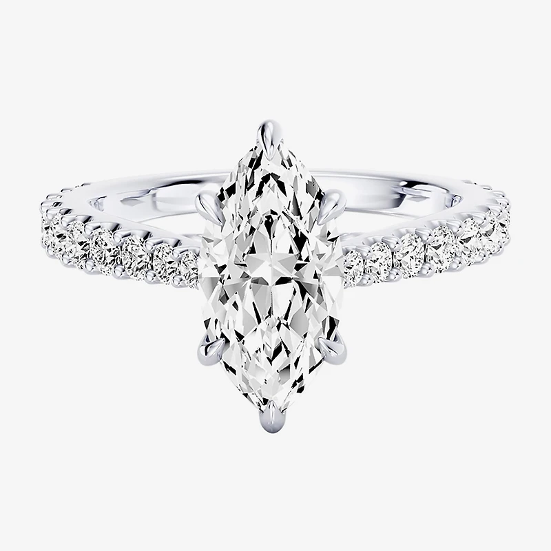 Enchanted Disney Fine Jewelry Ariel (F / Si1) Womens 2 1/8 Ct. T.W. Lab Grown White Diamond 10K Gold Marquise Princess The Little Mermaid Side Stone Engagement Ring