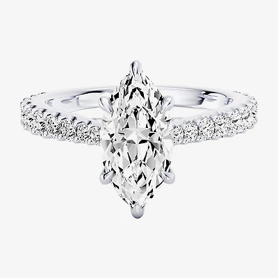Enchanted Disney Fine Jewelry Ariel (F / Si1) Womens 2 1/8 Ct. T.W. Lab Grown White Diamond 10K Gold Marquise Princess The Little Mermaid Side Stone Engagement Ring