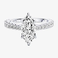 Enchanted Disney Fine Jewelry Ariel (F / Si1) Womens 2 1/8 Ct. T.W. Lab Grown White Diamond 10K Gold Marquise Princess The Little Mermaid Side Stone Engagement Ring