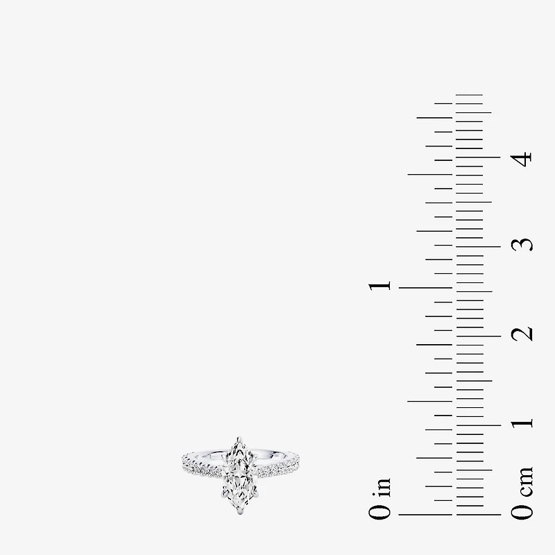 Enchanted Disney Fine Jewelry Ariel (F / Si1) Womens 2 1/8 Ct. T.W. Lab Grown White Diamond 10K Gold Marquise Princess The Little Mermaid Side Stone Engagement Ring