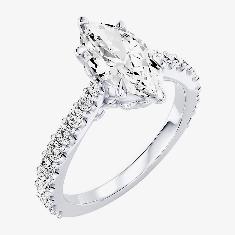 Enchanted Disney Fine Jewelry Ariel (F / Si1) Womens 2 1/8 Ct. T.W. Lab Grown White Diamond 10K Gold Marquise Princess The Little Mermaid Side Stone Engagement Ring