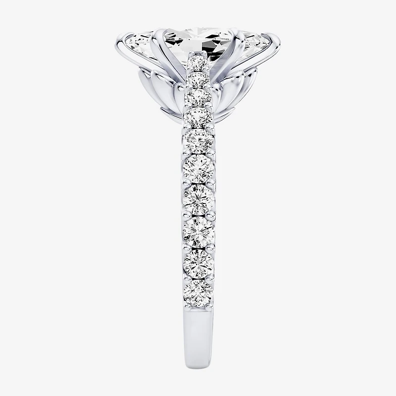 Enchanted Disney Fine Jewelry Ariel (F / Si1) Womens 2 1/8 Ct. T.W. Lab Grown White Diamond 10K Gold Marquise Princess The Little Mermaid Side Stone Engagement Ring