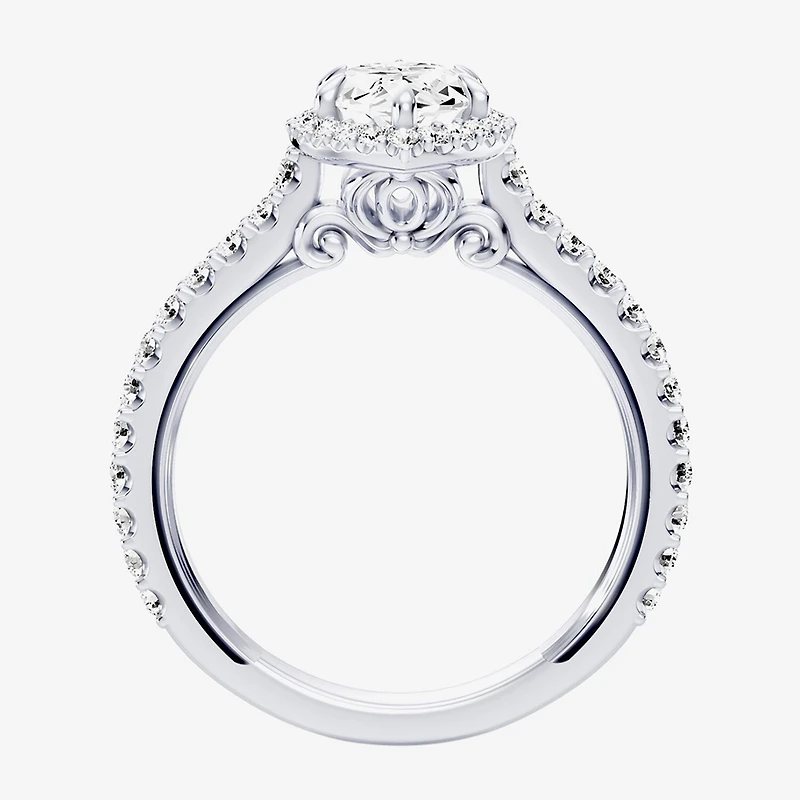 Enchanted Disney Fine Jewelry Cinderella (F / Si1) Womens 2 CT. T.W. Lab Grown White Diamond 10K Gold Marquise Princess Side Stone Halo Engagement Ring