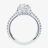 Enchanted Disney Fine Jewelry Cinderella (F / Si1) Womens 2 CT. T.W. Lab Grown White Diamond 10K Gold Marquise Princess Side Stone Halo Engagement Ring