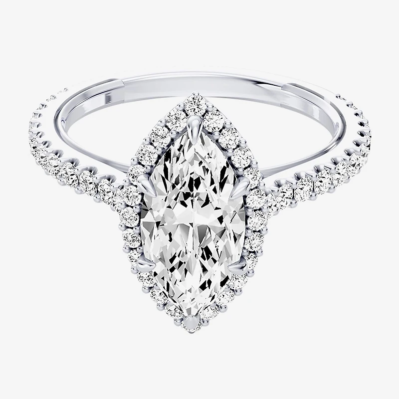 Enchanted Disney Fine Jewelry Cinderella (F / Si1) Womens 2 CT. T.W. Lab Grown White Diamond 10K Gold Marquise Princess Side Stone Halo Engagement Ring
