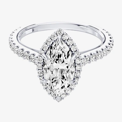 Enchanted Disney Fine Jewelry Cinderella (F / Si1) Womens 2 CT. T.W. Lab Grown White Diamond 10K Gold Marquise Princess Side Stone Halo Engagement Ring