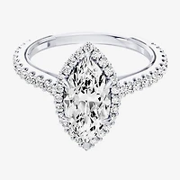 Enchanted Disney Fine Jewelry Cinderella (F / Si1) Womens 2 CT. T.W. Lab Grown White Diamond 10K Gold Marquise Princess Side Stone Halo Engagement Ring