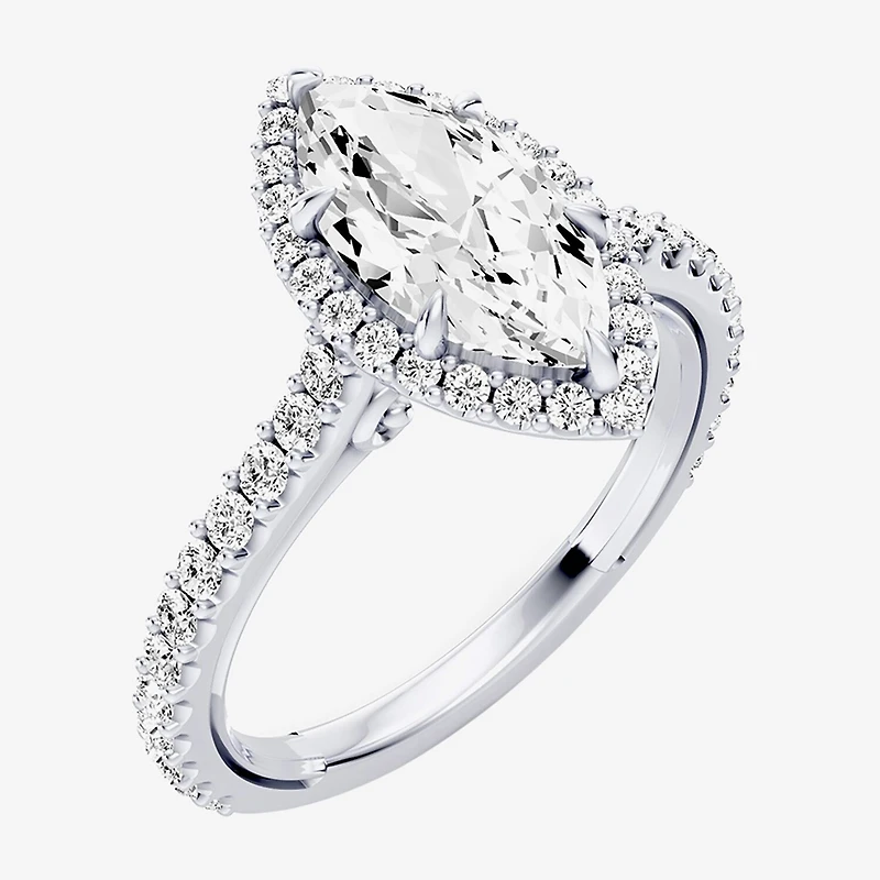 Enchanted Disney Fine Jewelry Cinderella (F / Si1) Womens 2 CT. T.W. Lab Grown White Diamond 10K Gold Marquise Princess Side Stone Halo Engagement Ring