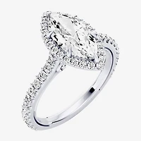 Enchanted Disney Fine Jewelry Cinderella (F / Si1) Womens 2 CT. T.W. Lab Grown White Diamond 10K Gold Marquise Princess Side Stone Halo Engagement Ring