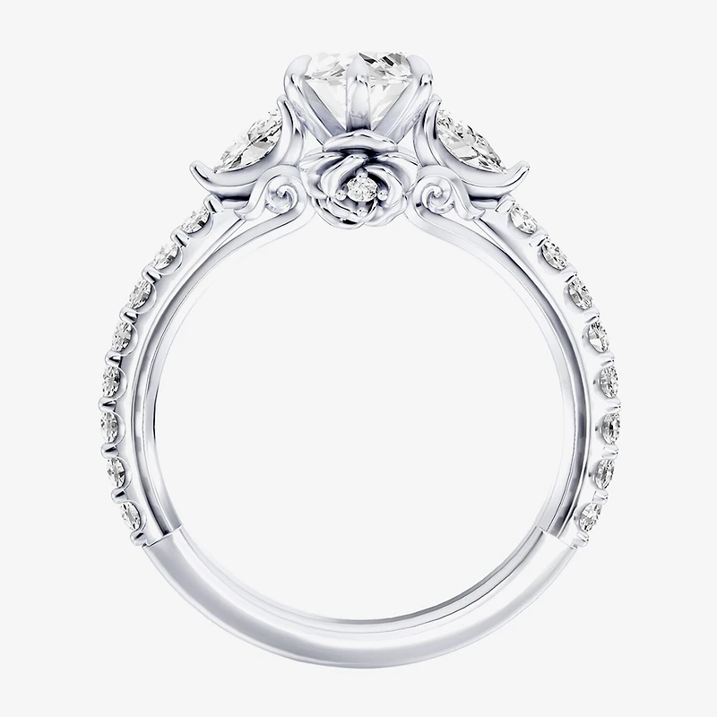 Enchanted Disney Fine Jewelry Belle (F / Si1) Womens 2 1/3 CT. T.W. Lab Grown White Diamond 10K Gold Marquise Beauty and the Beast Princess Side Stone Engagement Ring