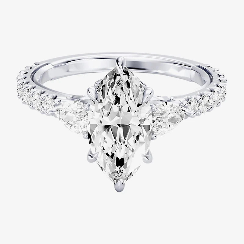 Enchanted Disney Fine Jewelry Belle (F / Si1) Womens 2 1/3 CT. T.W. Lab Grown White Diamond 10K Gold Marquise Beauty and the Beast Princess Side Stone Engagement Ring