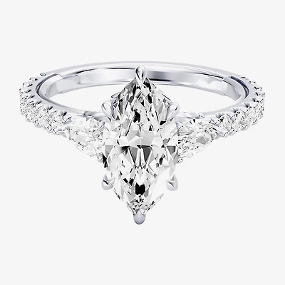 Enchanted Disney Fine Jewelry Belle (F / Si1) Womens 2 1/3 CT. T.W. Lab Grown White Diamond 10K Gold Marquise Beauty and the Beast Princess Side Stone Engagement Ring