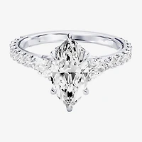 Enchanted Disney Fine Jewelry Belle (F / Si1) Womens 2 1/3 CT. T.W. Lab Grown White Diamond 10K Gold Marquise Beauty and the Beast Princess Side Stone Engagement Ring