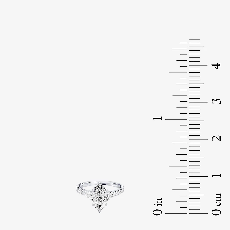 Enchanted Disney Fine Jewelry Belle (F / Si1) Womens 2 1/3 CT. T.W. Lab Grown White Diamond 10K Gold Marquise Beauty and the Beast Princess Side Stone Engagement Ring