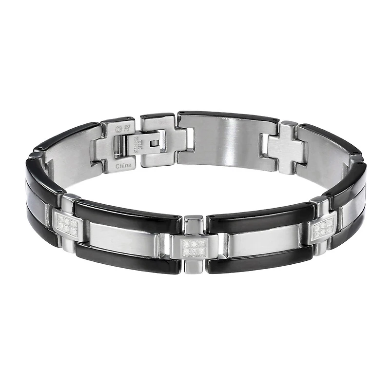 Mens ¼ CT. T.W. Diamond Stainless Steel & Black IP Link Bracelet