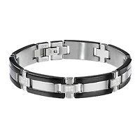 Mens ¼ CT. T.W. Diamond Stainless Steel & Black IP Link Bracelet