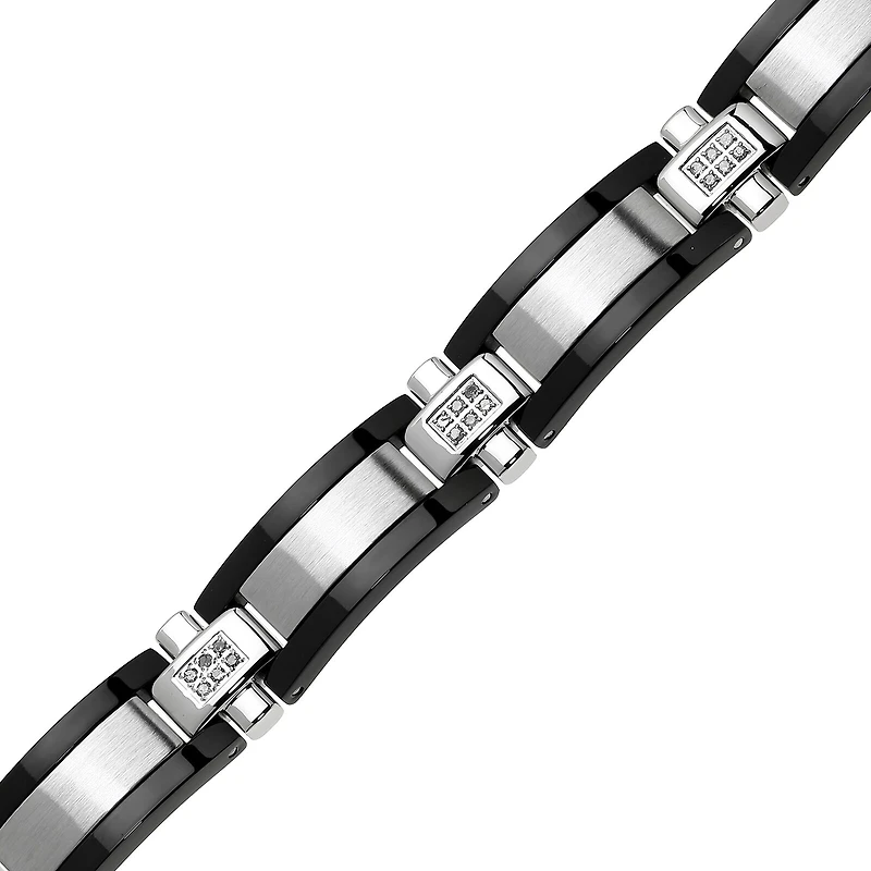 Mens ¼ CT. T.W. Diamond Stainless Steel & Black IP Link Bracelet