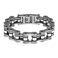 Mens Stainless Steel & Black IP Motorcycle Bracelet