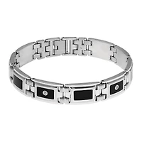 Mens 1/8 CT. T.W. Diamond Stainless Steel & Resin Link Bracelet