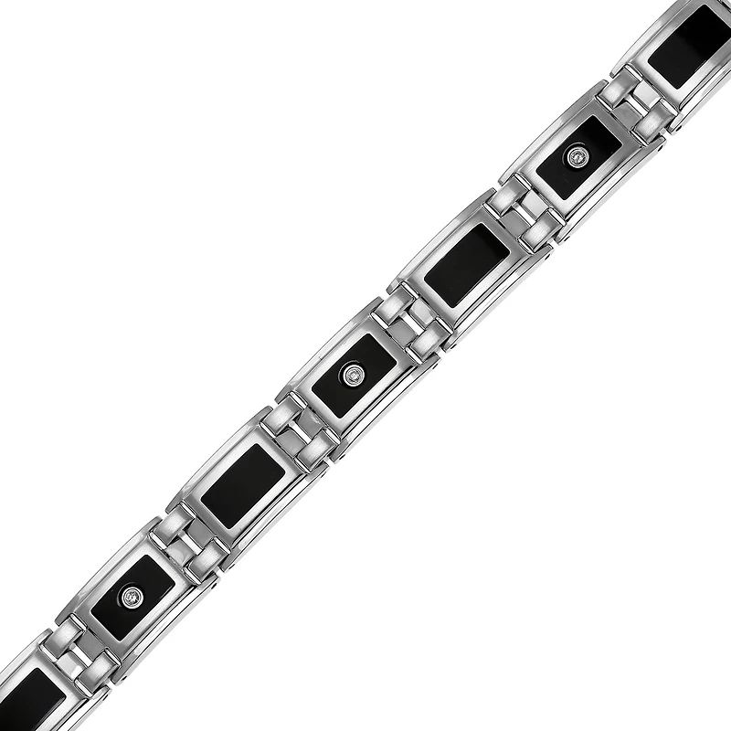 Mens 1/8 CT. T.W. Diamond Stainless Steel & Resin Link Bracelet