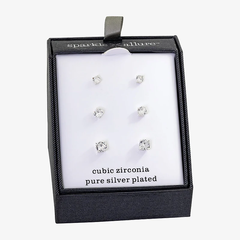 Sparkle Allure Womens Cubic Zirconia 3 Pair Earring Set