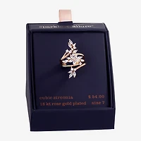 Sparkle Allure Womens White Cubic Zirconia 14k Rose Gold Over Brass Flower Hypoallergenic Bypass  Cocktail Ring