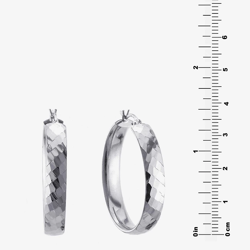 Womens Sterling Silver 35mm Round Hoop Earrings