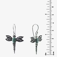 Womens Enhanced Blue Turquoise Sterling Silver Round Drop Earrings