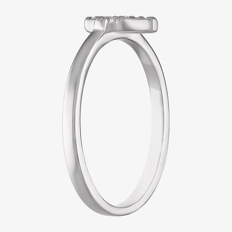 Girls White Diamond Sterling Silver Cross Delicate Cocktail Ring