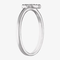Girls White Diamond Sterling Silver Cross Delicate Cocktail Ring