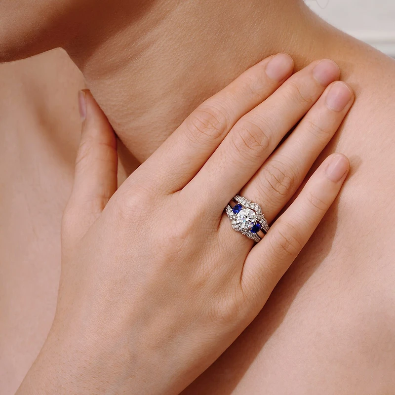 DiamonArt® Womens Cubic Zirconia & Simulated Blue Sapphire Sterling Silver Bridal Set