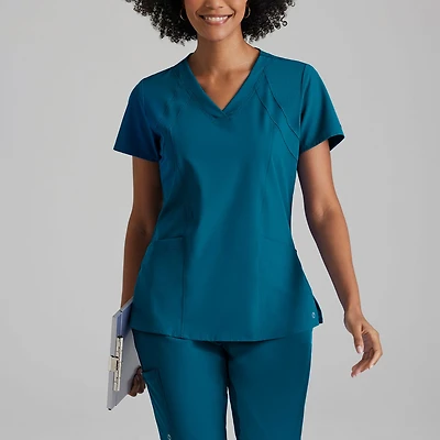 Barco One 5105 Racer 4-Pocket Womens Plus Tall V Neck Short Sleeve Tag Free Stretch Fabric Moisture Wicking Scrub Top