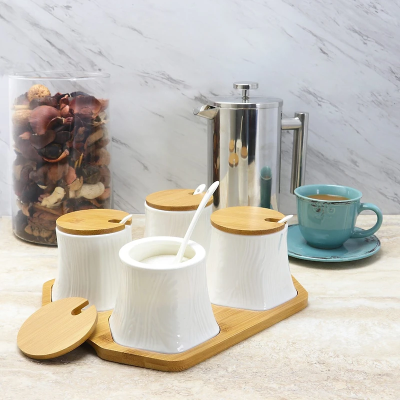 Elama Spice, Jam and Salsa Ceramic Jars with Lids & Serving Spoons