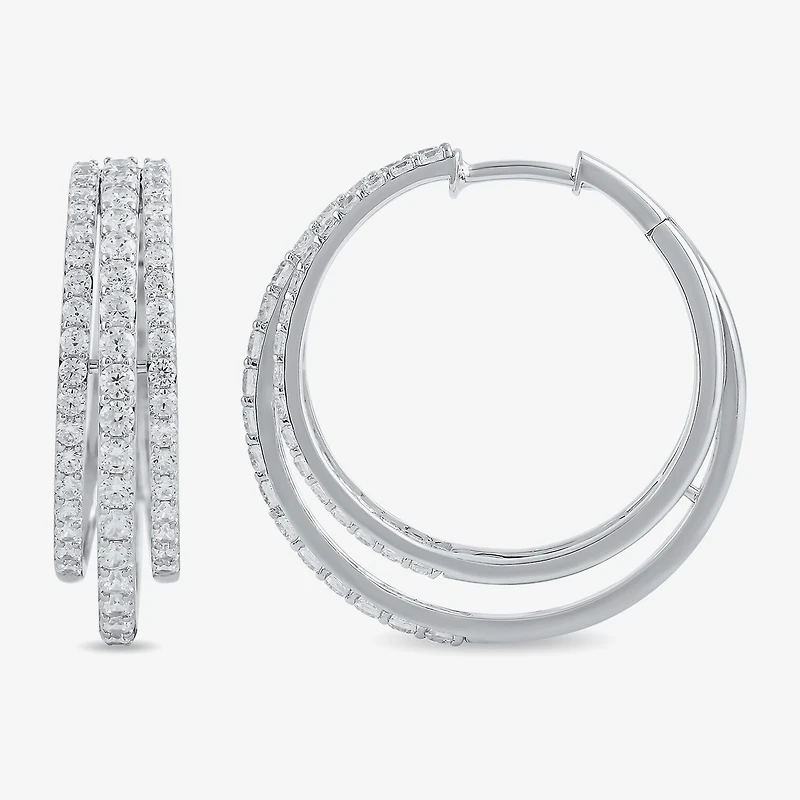 Womens 2 CT. T.W. Lab Grown White Diamond 10K Gold 26.1mm Hoop Earrings