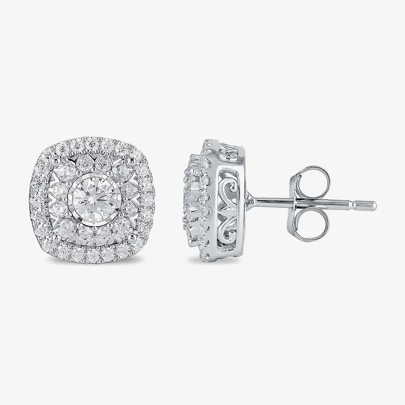 1 CT. T.W. Lab Grown White Diamond 10K Gold 10.3mm Cushion Stud Earrings