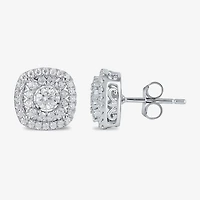 1 CT. T.W. Lab Grown White Diamond 10K Gold 10.3mm Cushion Stud Earrings