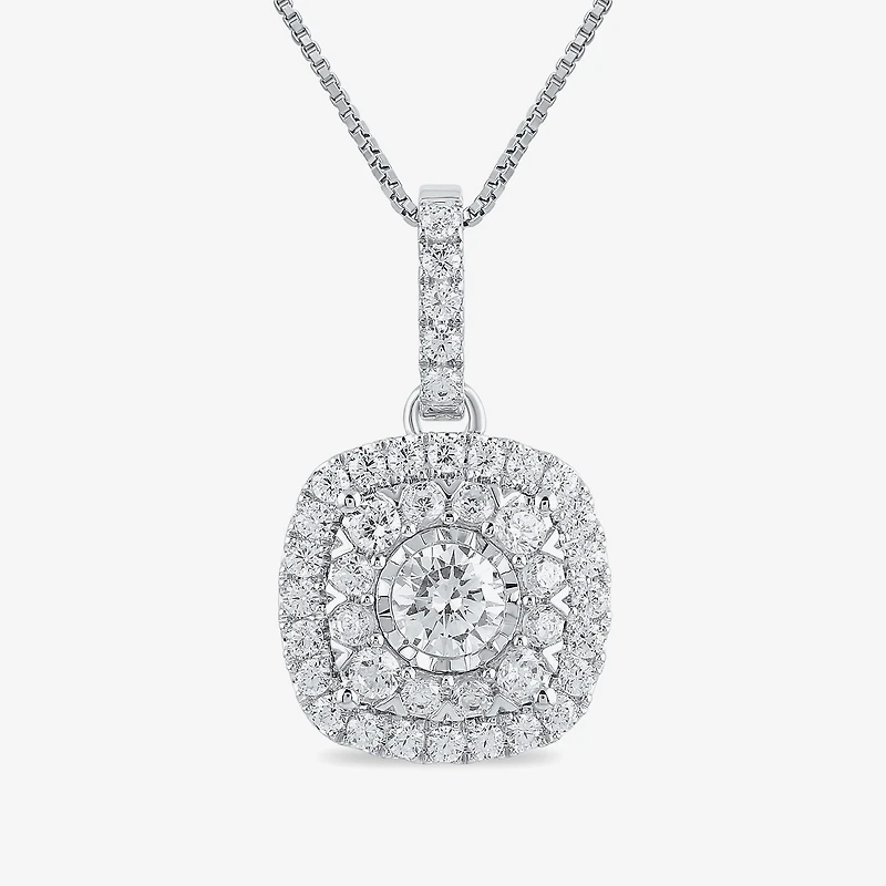 Womens 1 CT. T.W. Lab Grown White Diamond 10K Gold Cushion 18 Inch Pendant Necklace