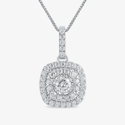 Womens 1 CT. T.W. Lab Grown White Diamond 10K Gold Cushion 18 Inch Pendant Necklace
