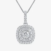 Womens 1 CT. T.W. Lab Grown White Diamond 10K Gold Cushion 18 Inch Pendant Necklace