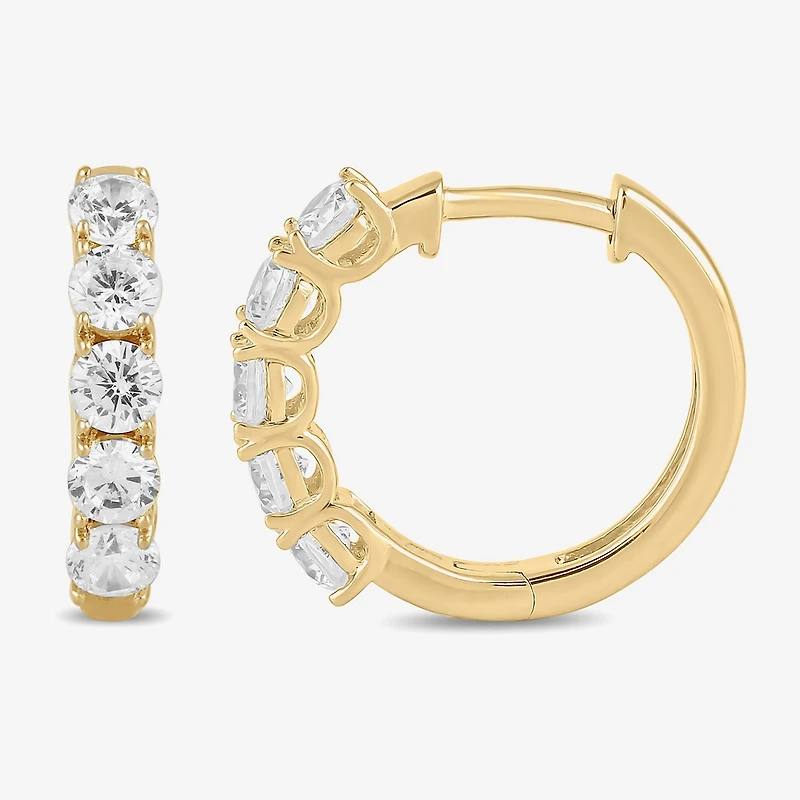 Womens 1 CT. T.W. Lab Grown White Diamond 10K Gold 14.5mm Hoop Earrings