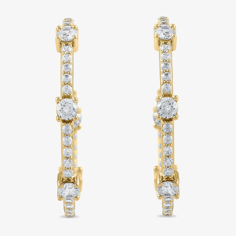 Womens 1 CT. T.W. Lab Grown White Diamond 10K Gold 25.8mm Hoop Earrings