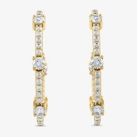 Womens 1 CT. T.W. Lab Grown White Diamond 10K Gold 25.8mm Hoop Earrings