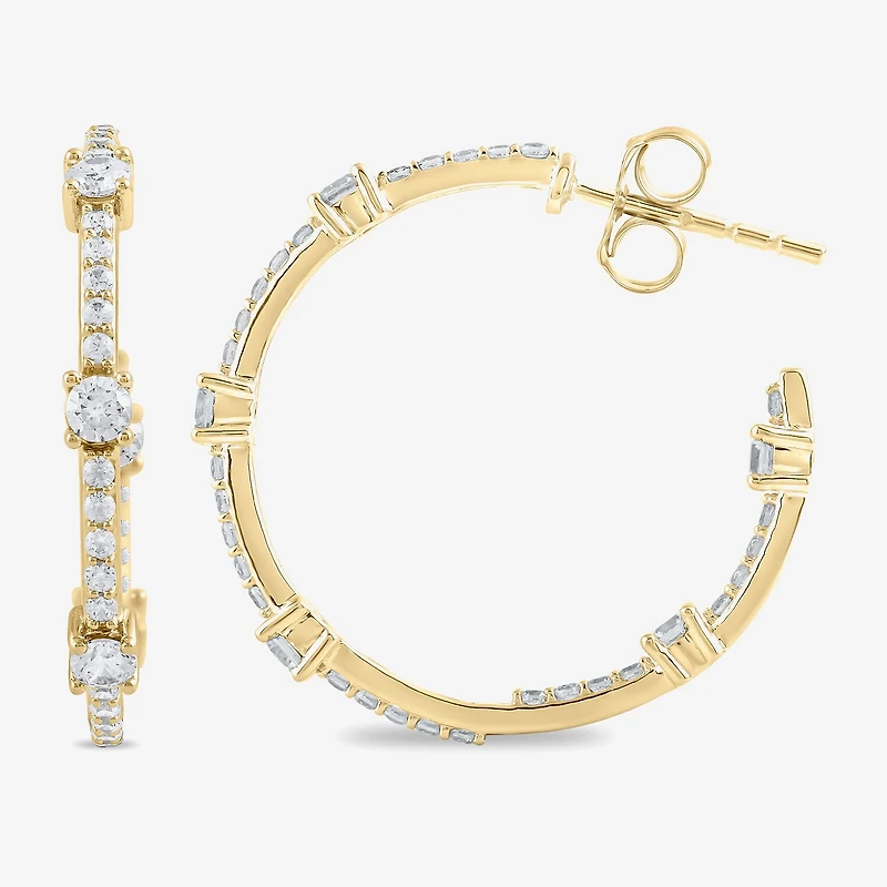 Womens 1 CT. T.W. Lab Grown White Diamond 10K Gold 25.8mm Hoop Earrings