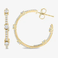 Womens 1 CT. T.W. Lab Grown White Diamond 10K Gold 25.8mm Hoop Earrings