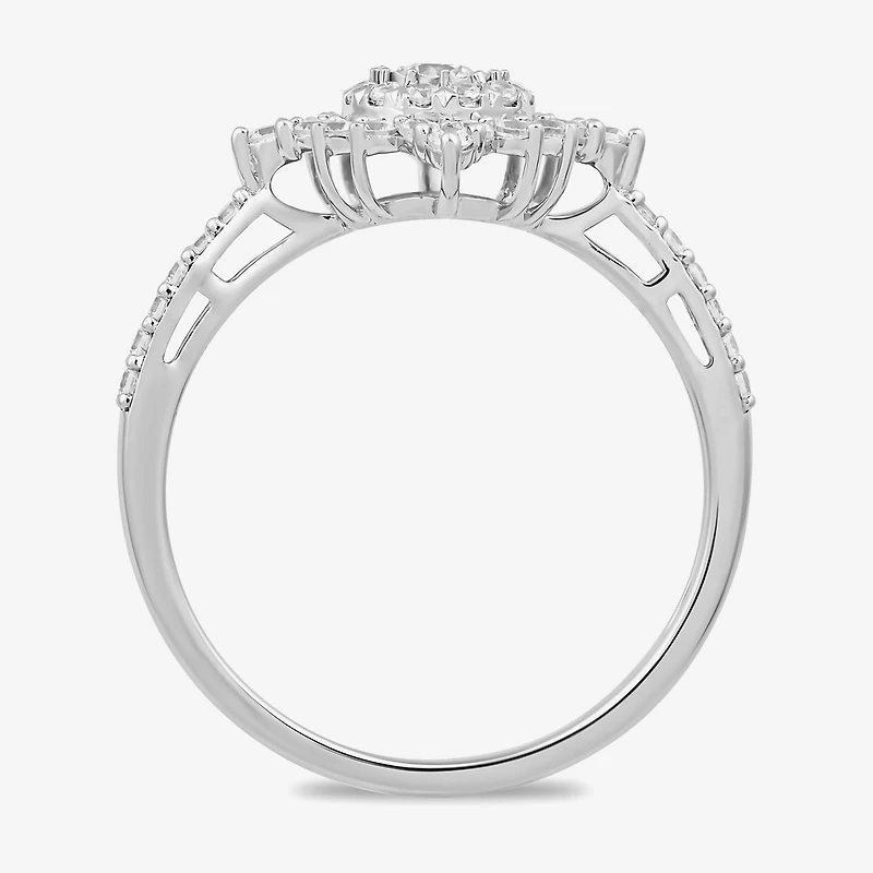 Womens 1/2 CT. T.W. Lab Grown White Diamond 10K Gold Side Stone Cocktail Ring