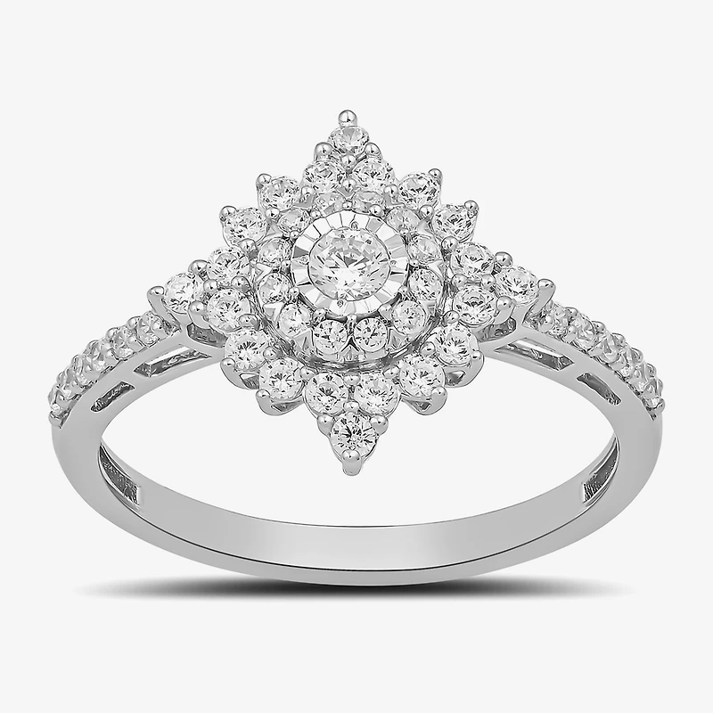 Womens 1/2 CT. T.W. Lab Grown White Diamond 10K Gold Side Stone Cocktail Ring