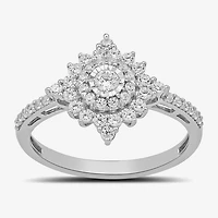 Womens 1/2 CT. T.W. Lab Grown White Diamond 10K Gold Side Stone Cocktail Ring