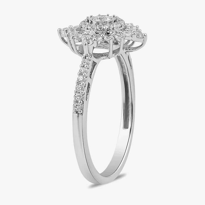 Womens 1/2 CT. T.W. Lab Grown White Diamond 10K Gold Side Stone Cocktail Ring