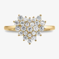 Womens 3/4 CT. T.W. Lab Grown White Diamond 10K Gold Heart Cluster Cocktail Ring